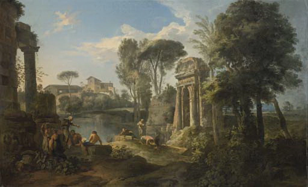 Paesaggio laziale con astanti tra rovine classiche